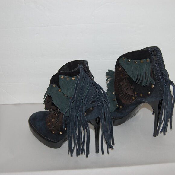 37.5/7.5❤️ BURBERRY Suede Leather Studded Fringe High Heels Ankle Boots ITALY - Picture 7 of 9